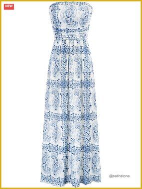 Strapless Casual Loose Ruched Maxi Dress with Pockets